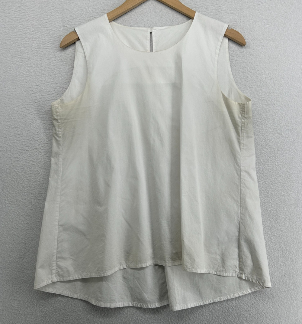 ESCADA Top M Sidney Sleeveless Blouse Back Keyhole High Low Cotton Blend White